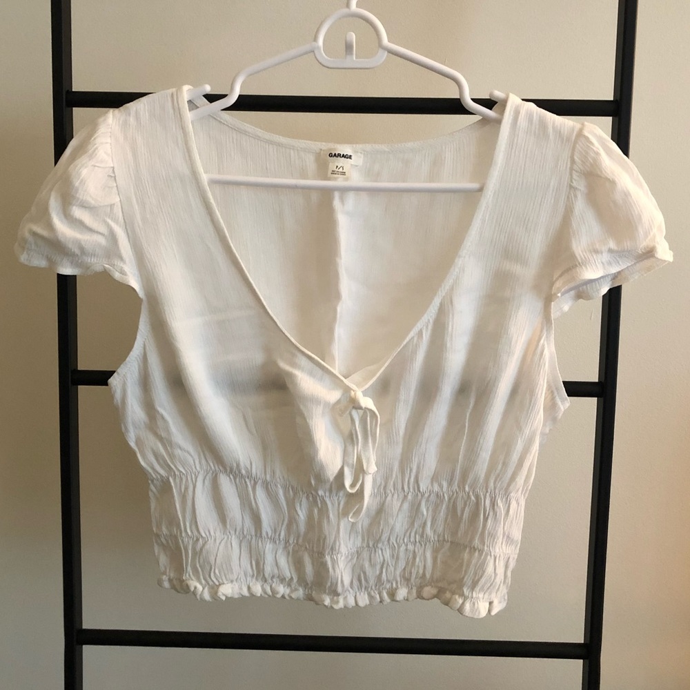Garage, S, White Crop too, Ruffles, front tie